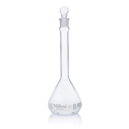 Globe Scientific Flask, Volumetric , Globe Glass, 100mL, Class B, To Contain (TC), ASTME288, 6/Box 8250100